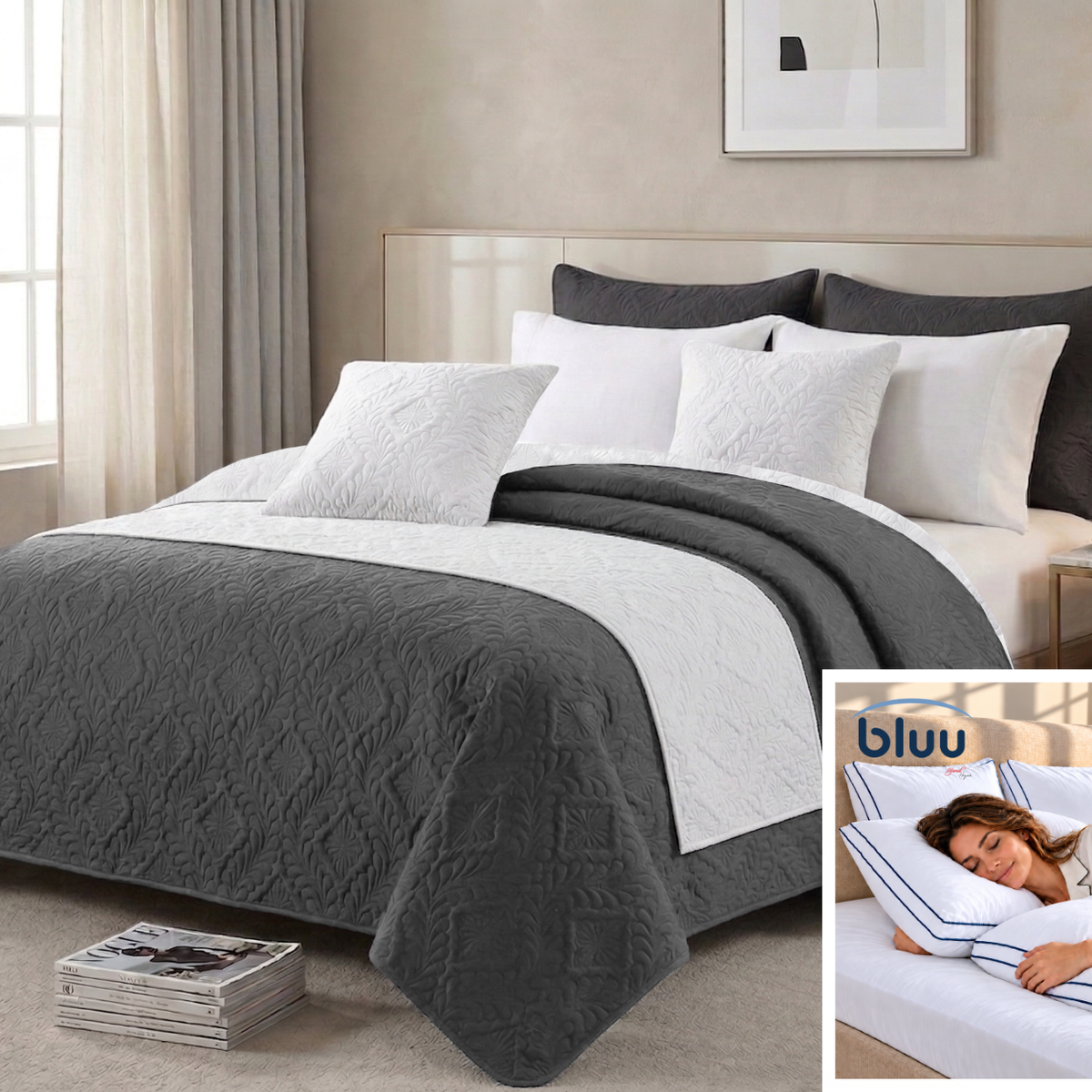 Set Diamante de 6 Piezas más 2 Almohadas bluu Premium