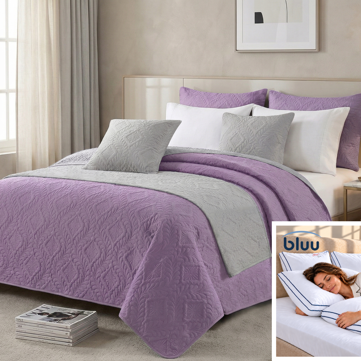 Set Diamante de 6 Piezas más 2 Almohadas bluu Premium