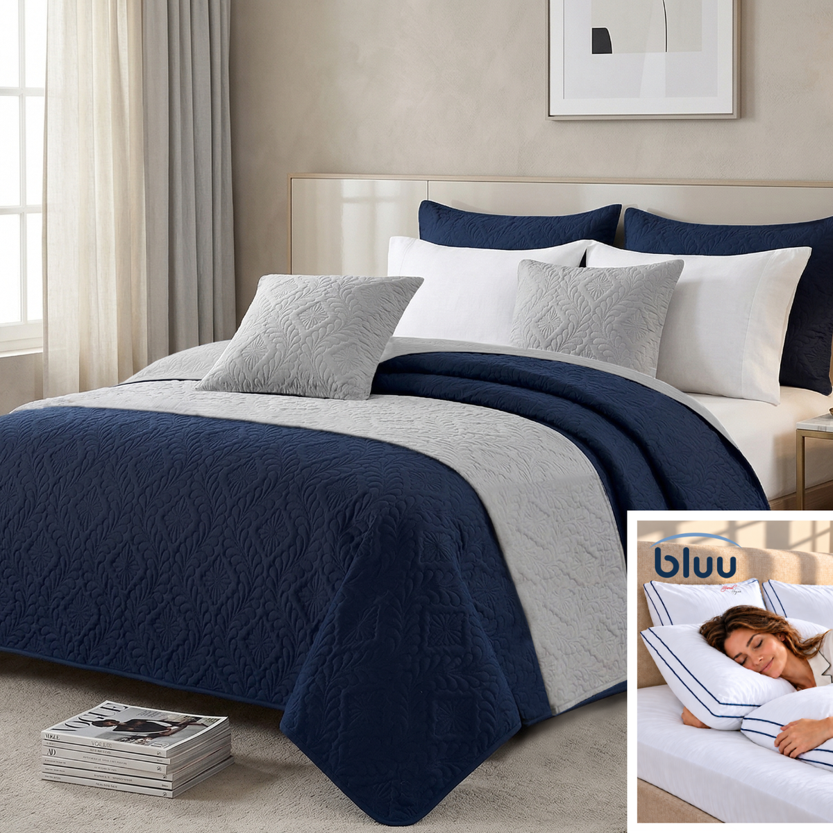 Set Diamante de 6 Piezas más 2 Almohadas bluu Premium
