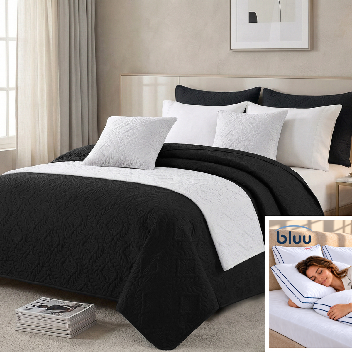 Set Diamante de 6 Piezas más 2 Almohadas bluu Premium