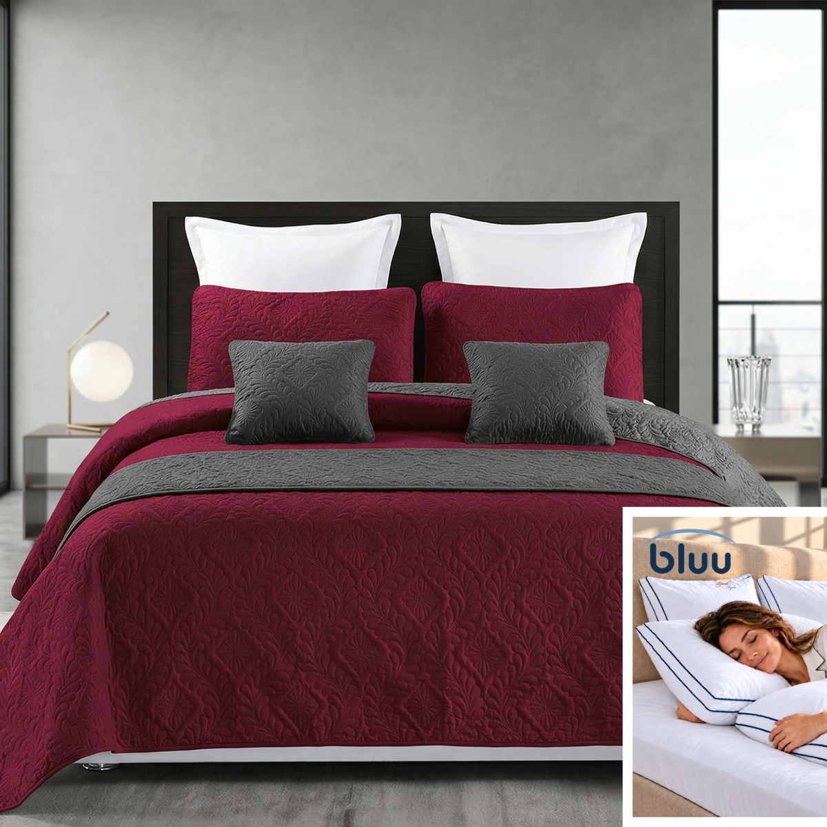 Set Diamante de 6 Piezas más 2 Almohadas bluu Premium