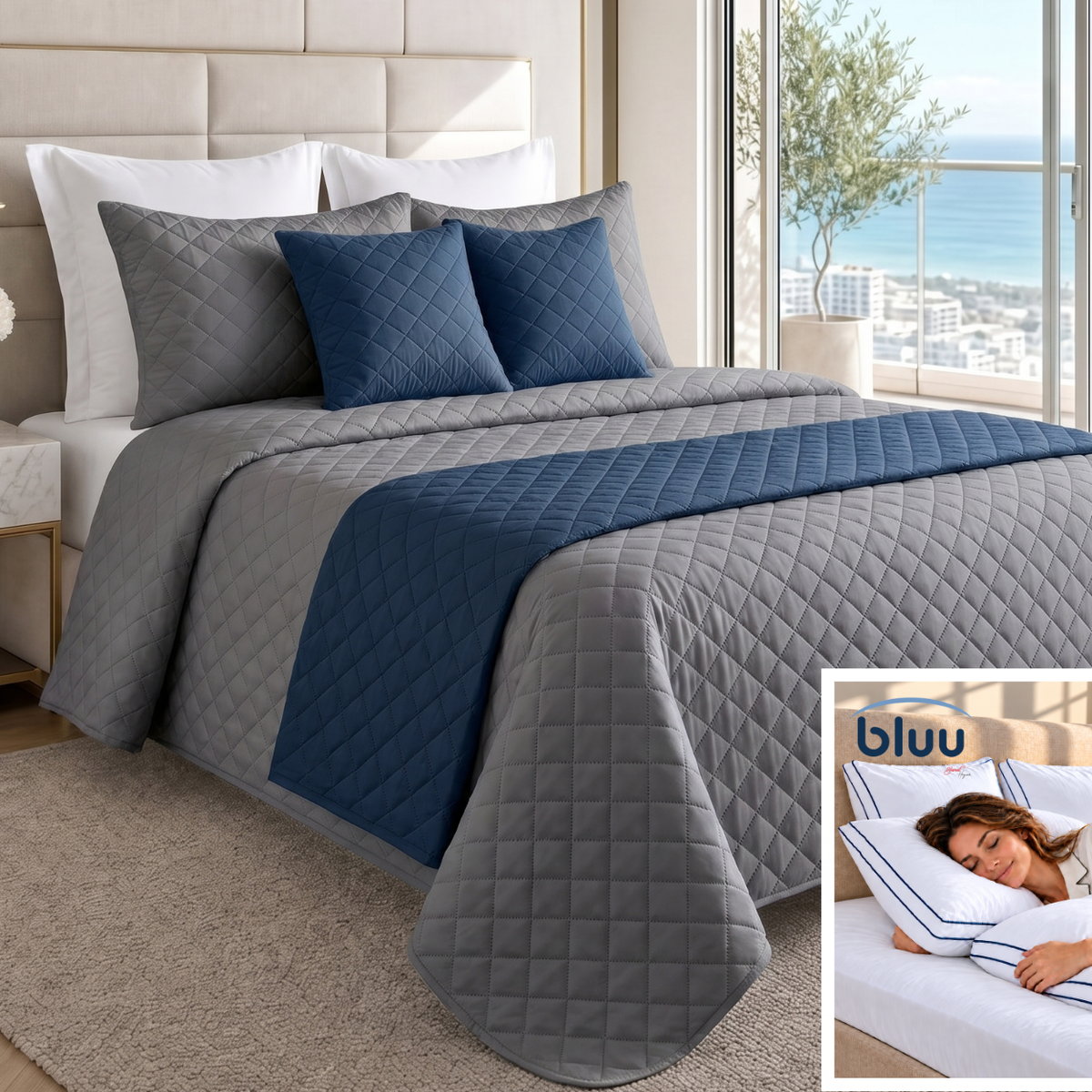 Set Rombos de 6 Piezas más 2 Almohadas bluu Premium