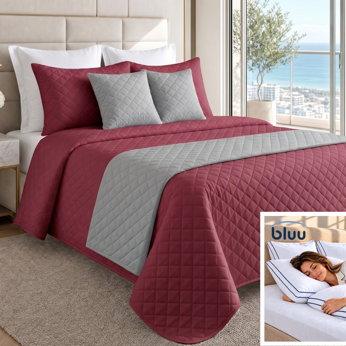 Set Rombos de 6 Piezas más 2 Almohadas bluu Premium